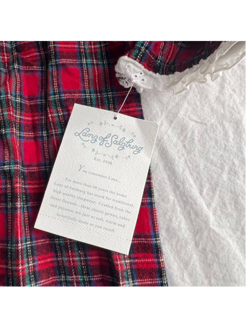NWT Lanz of Salzburg Classic Red Plaid Cotton Flannel Nightgown Sz L - Picture 4 of 9
